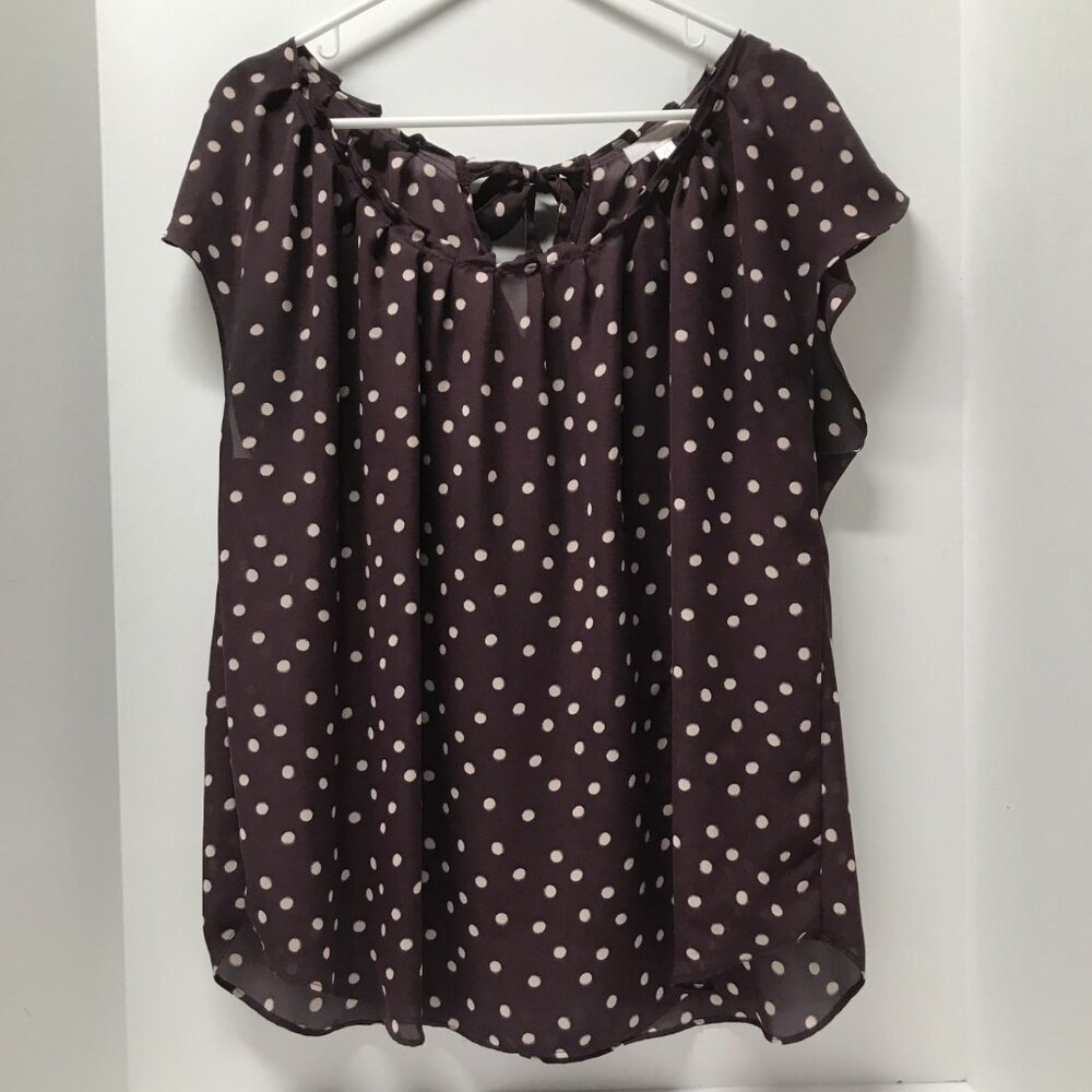 LC Lauren Conrad Maroon Polka Dot Tie-Back Blouse